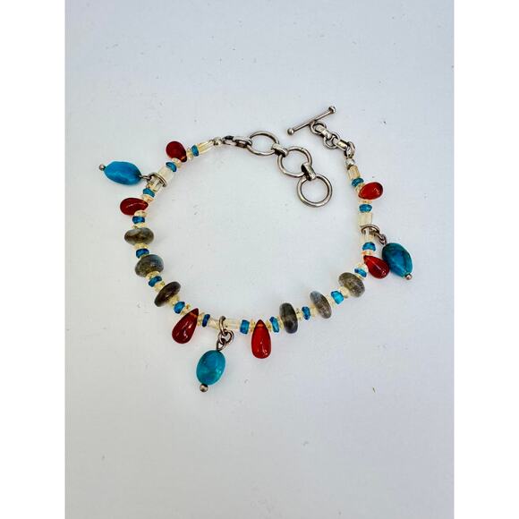 Turquoise Charms Labradorite Hessonite Garnet Apatite Citrine Beaded Bracelet - Picture 3 of 3